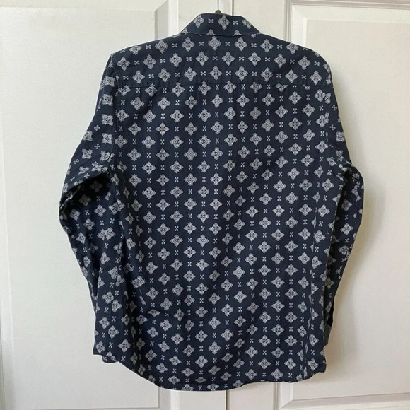 John Lennon Button  Up Blue Geometric Shirt Mens Small - Picture 3 of 4